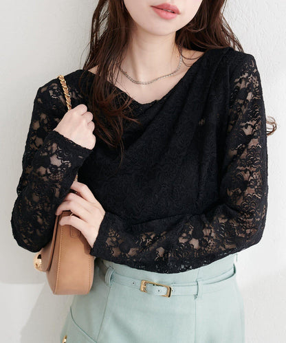 垂墜蕾絲設計套頭上衣