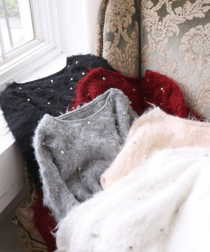 珠飾毛絨針織上衣