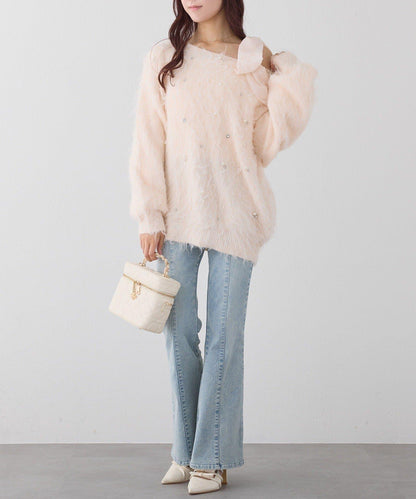 珠飾毛絨針織上衣