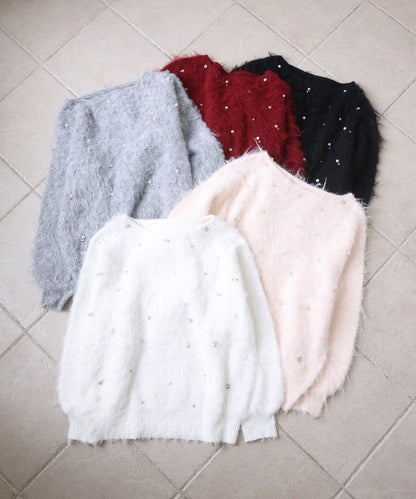 珠飾毛絨針織上衣