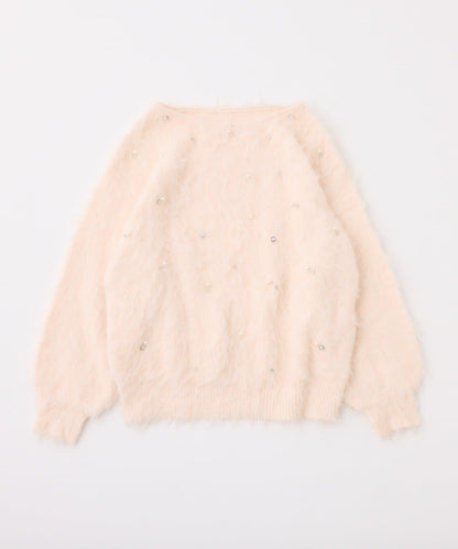 珠飾毛絨針織上衣