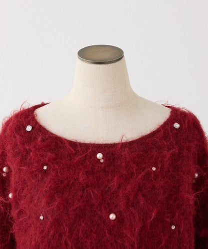 珠飾毛絨針織上衣