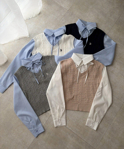 RMAF 襯衫拼接針織背心套頭上衣