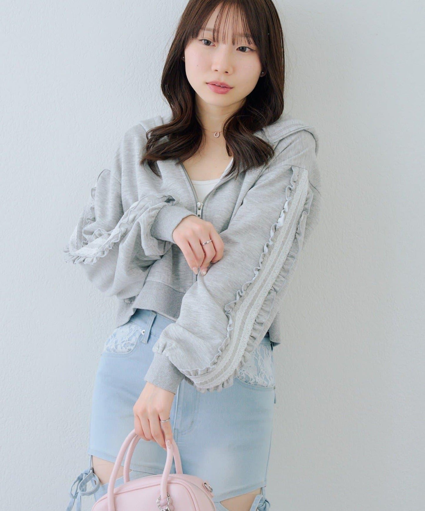 RMAF 成套 運動風蕾絲 連帽衛衣