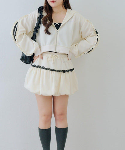 RMAF 成套 運動風蕾絲 連帽衛衣