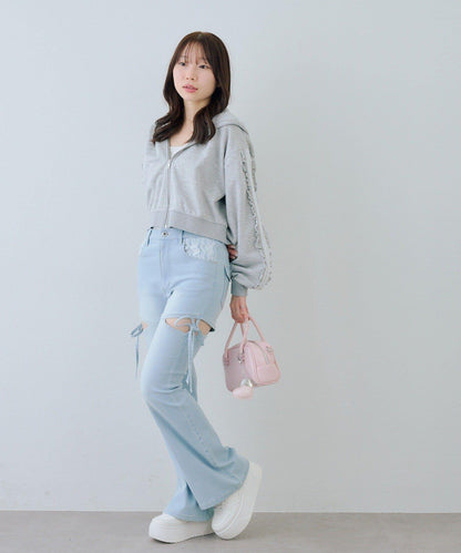 RMAF 成套 運動風蕾絲 連帽衛衣