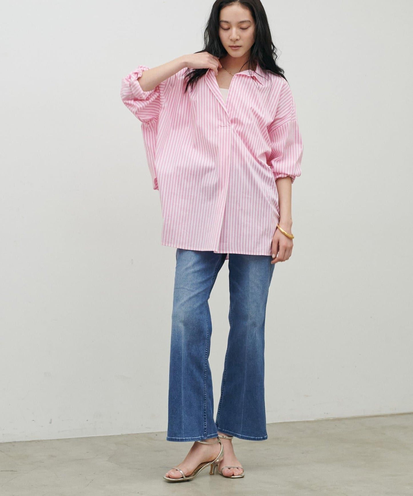 彈力喇叭牛仔褲