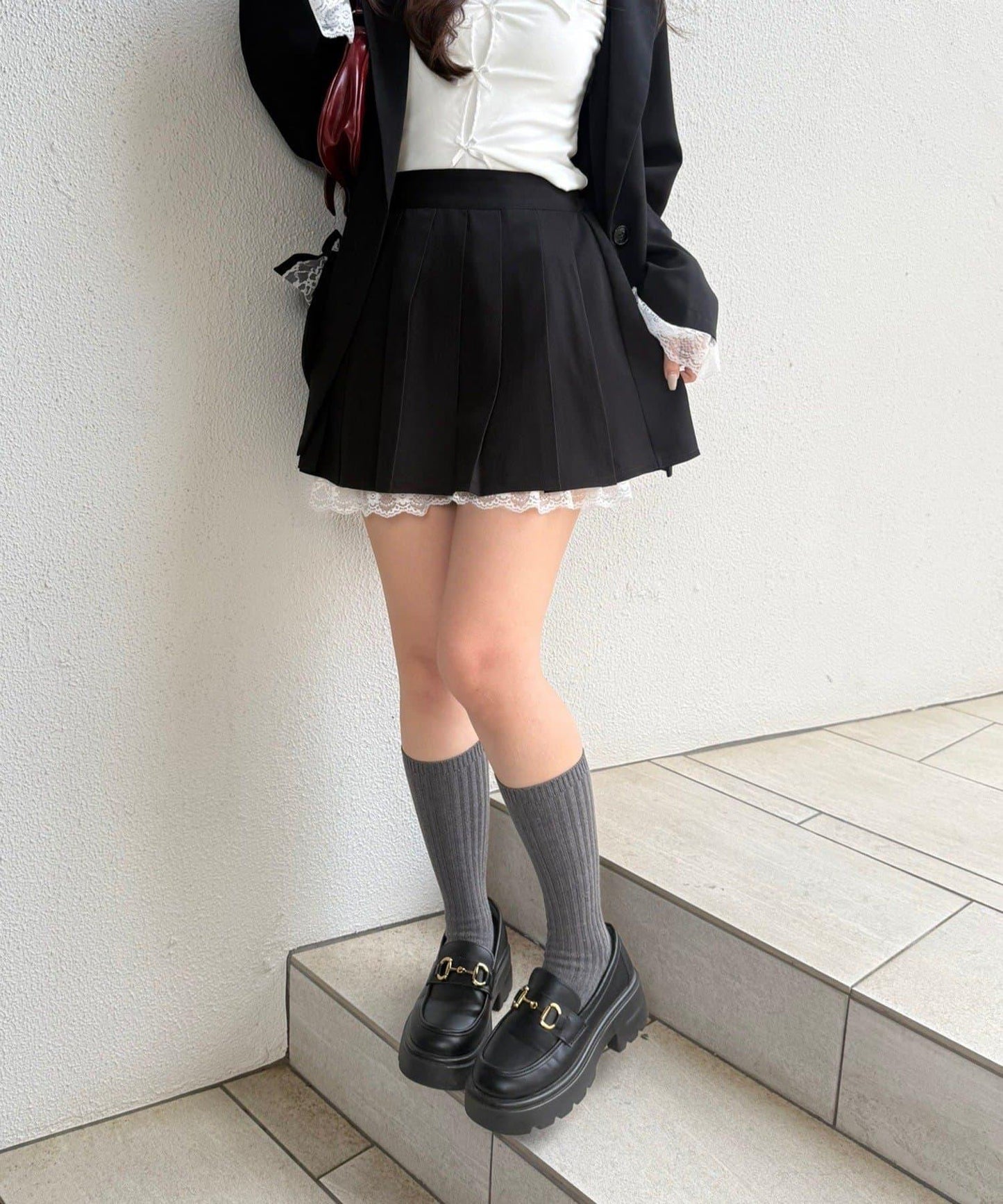 RMAF 裙襬蕾絲褶皺半身裙