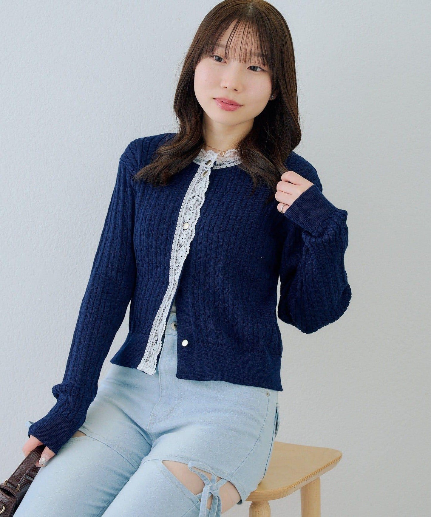 RMAF 麻花紋蕾絲設計 針織開衫