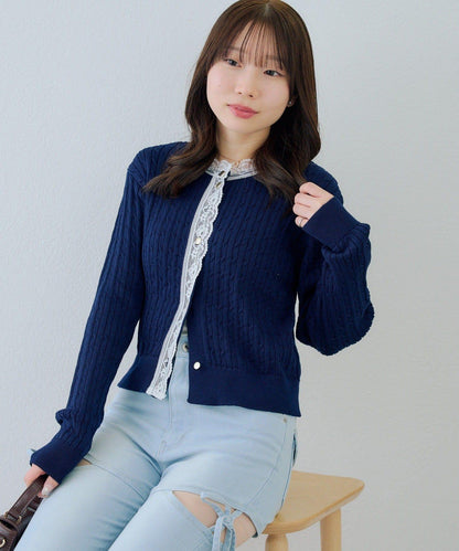 RMAF 麻花紋蕾絲設計 針織開衫