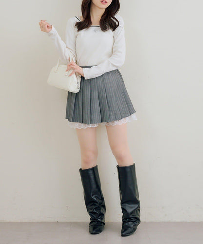 RMAF 裙襬蕾絲褶皺半身裙