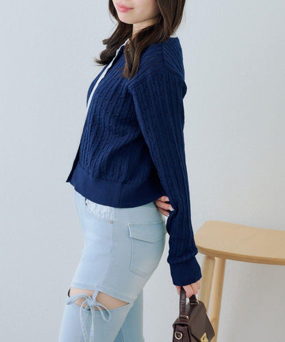 RMAF 麻花紋蕾絲設計 針織開衫