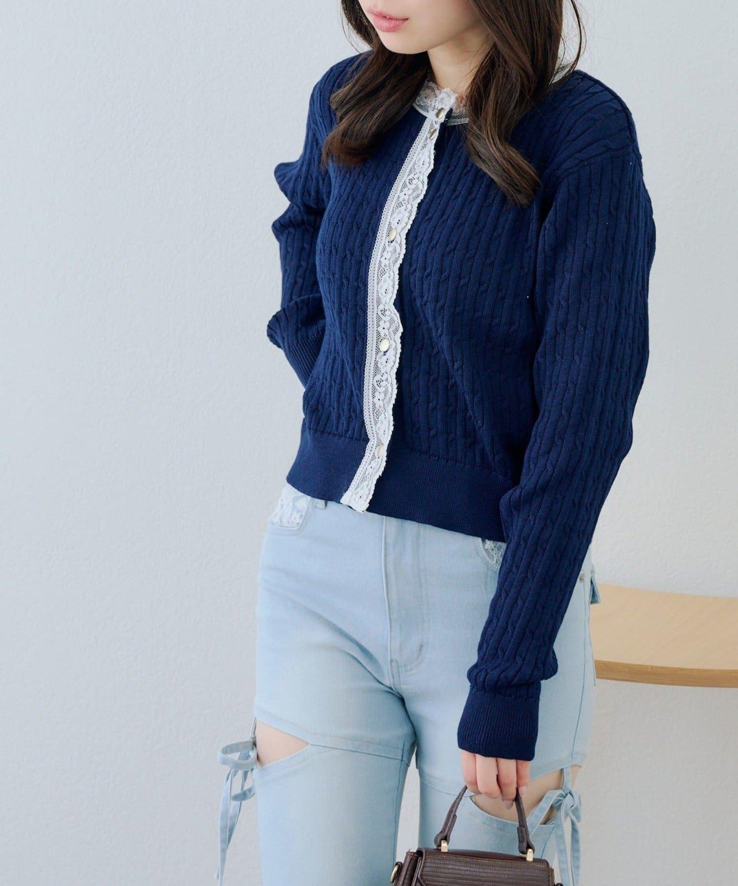 RMAF 麻花紋蕾絲設計 針織開衫