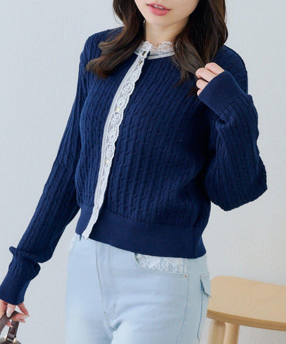 RMAF 麻花紋蕾絲設計 針織開衫