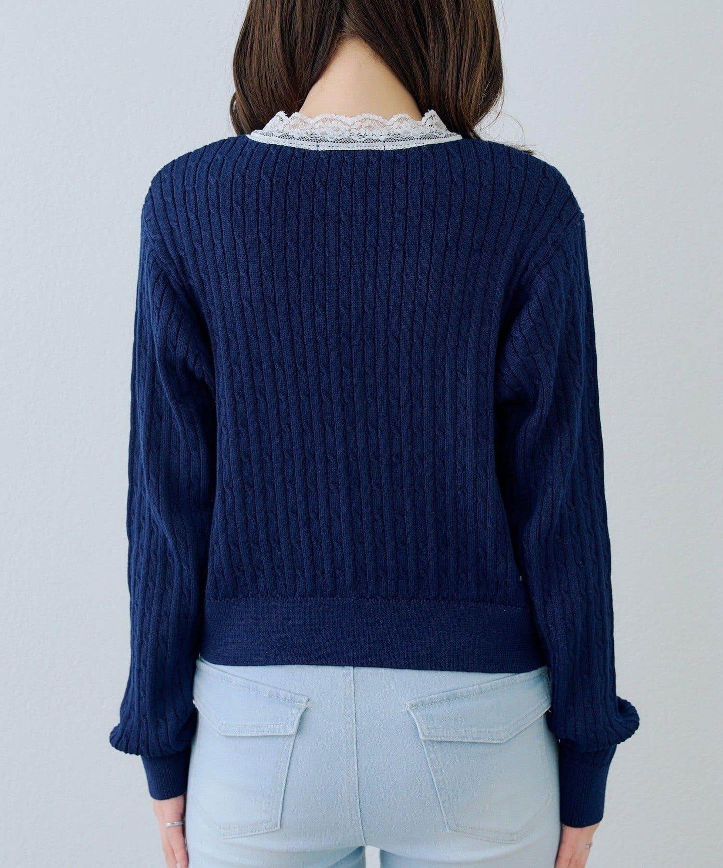 RMAF 麻花紋蕾絲設計 針織開衫