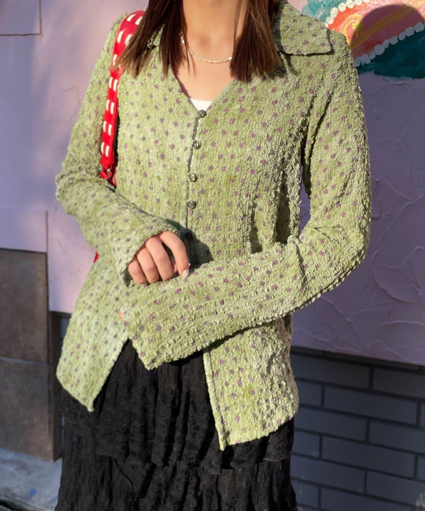 凹凸紋V領開襟襯衫