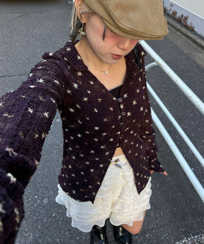 凹凸紋V領開襟襯衫