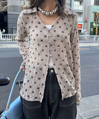 凹凸紋V領開襟襯衫