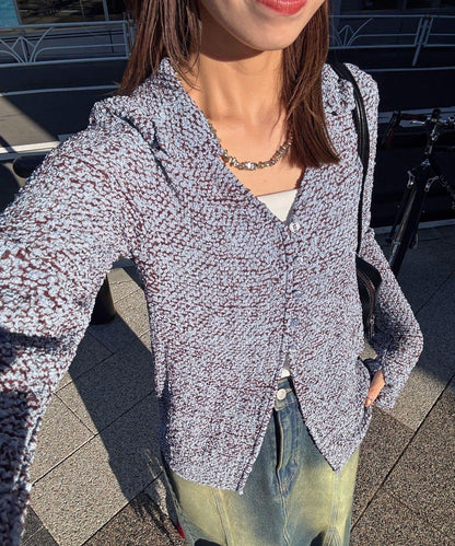 凹凸紋V領開襟襯衫