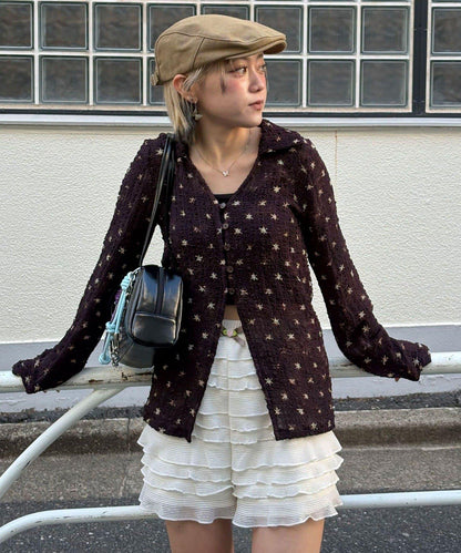 凹凸紋V領開襟襯衫