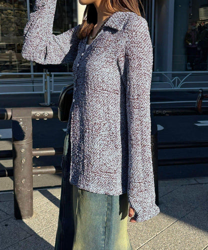 凹凸紋V領開襟襯衫