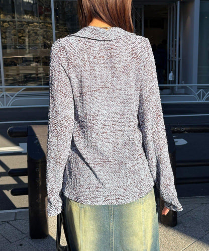 凹凸紋V領開襟襯衫