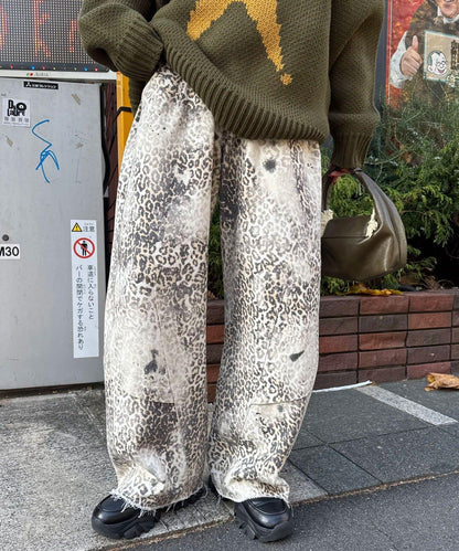 ANTI WARP 拼接弧形闊腿牛仔褲