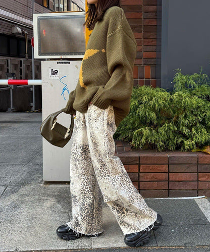 ANTI WARP 拼接弧形闊腿牛仔褲