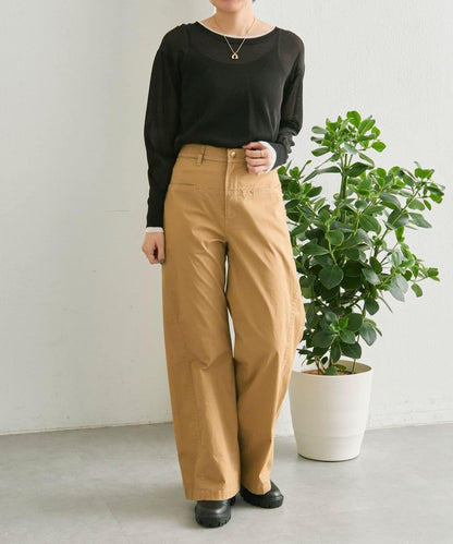 修飾腿部 寬鬆闊腿 拼接 後腰鬆緊設計 褲子