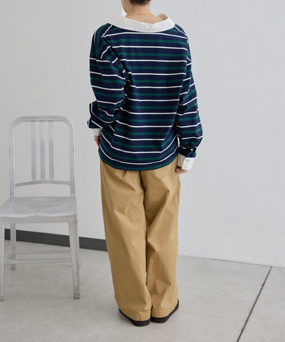 修飾腿部 寬鬆闊腿 拼接 後腰鬆緊設計 褲子