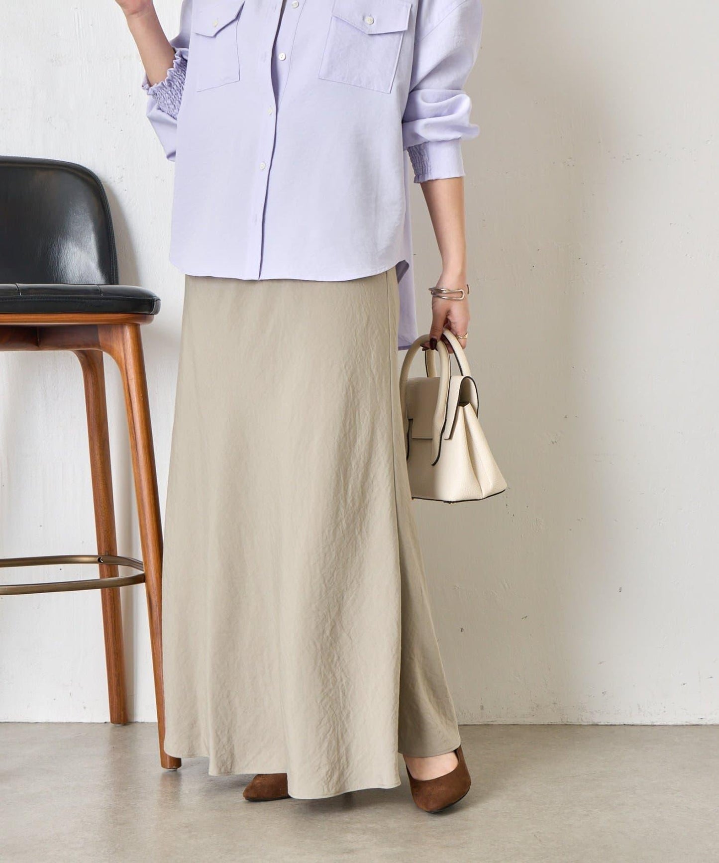 輕盈質感 長款 人造絲尼龍 半身裙