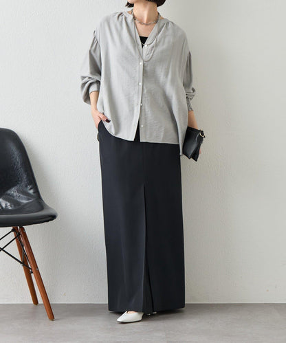 亞麻質感開領設計襯衫