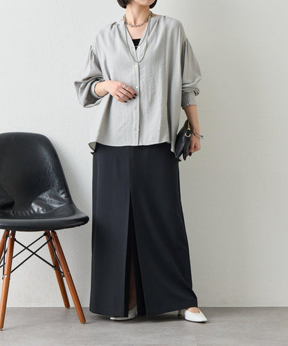 亞麻質感開領設計襯衫