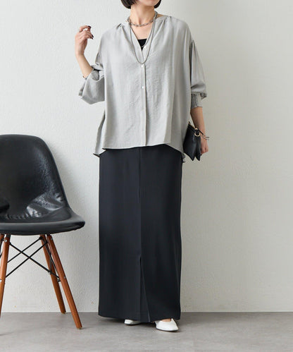 亞麻質感開領設計襯衫