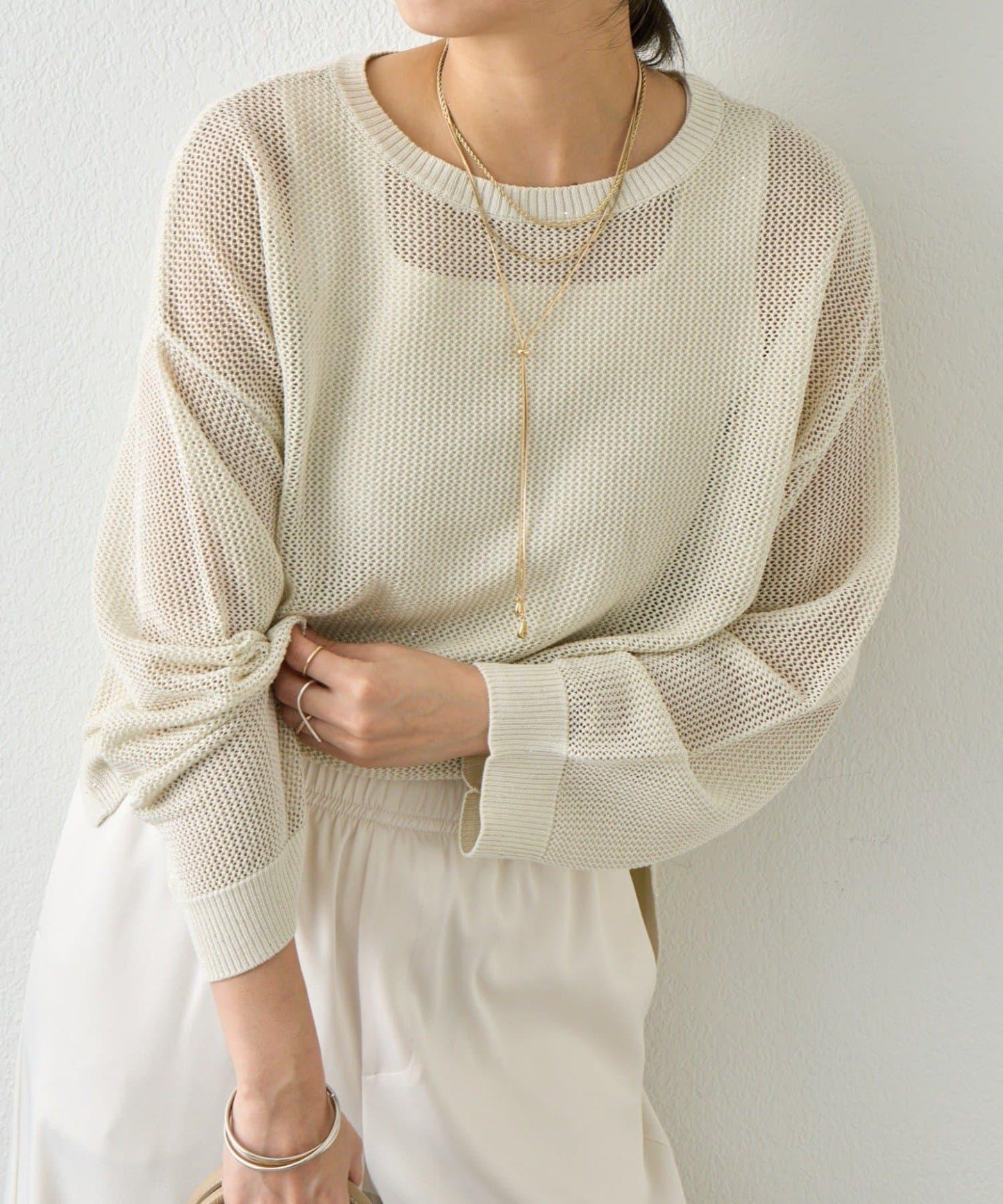 網紗亮片針織上衣