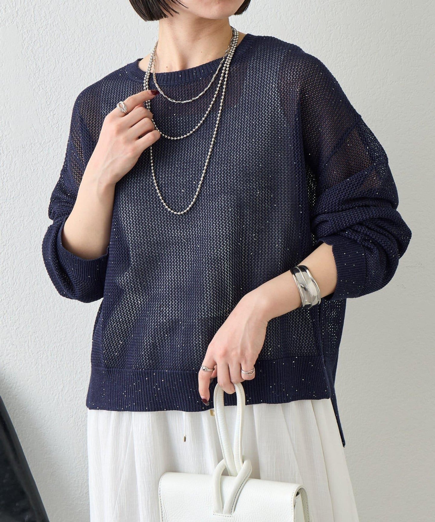 網紗亮片針織上衣