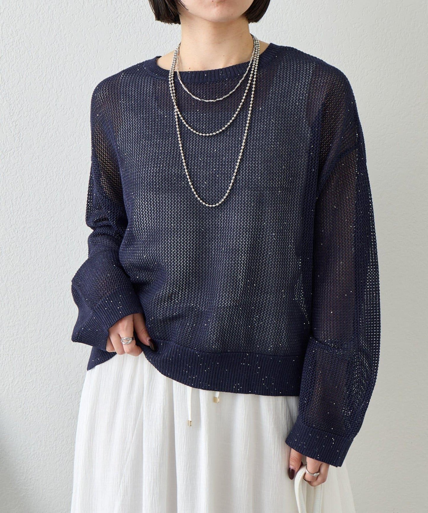 網紗亮片針織上衣