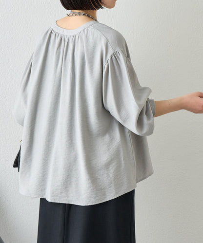 亞麻質感開領設計襯衫