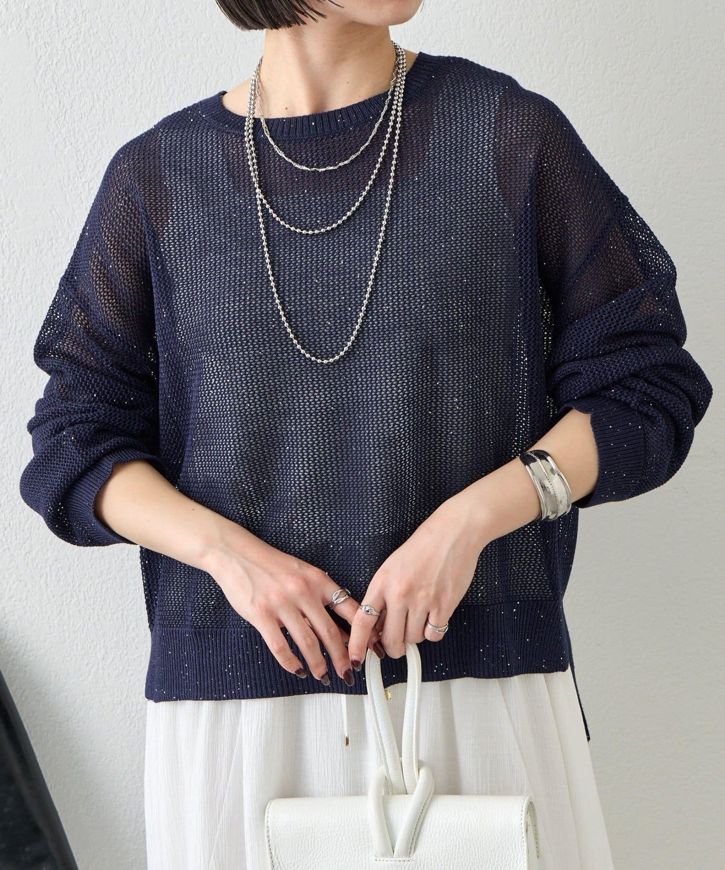 網紗亮片針織上衣