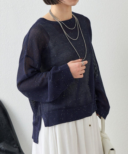 網紗亮片針織上衣