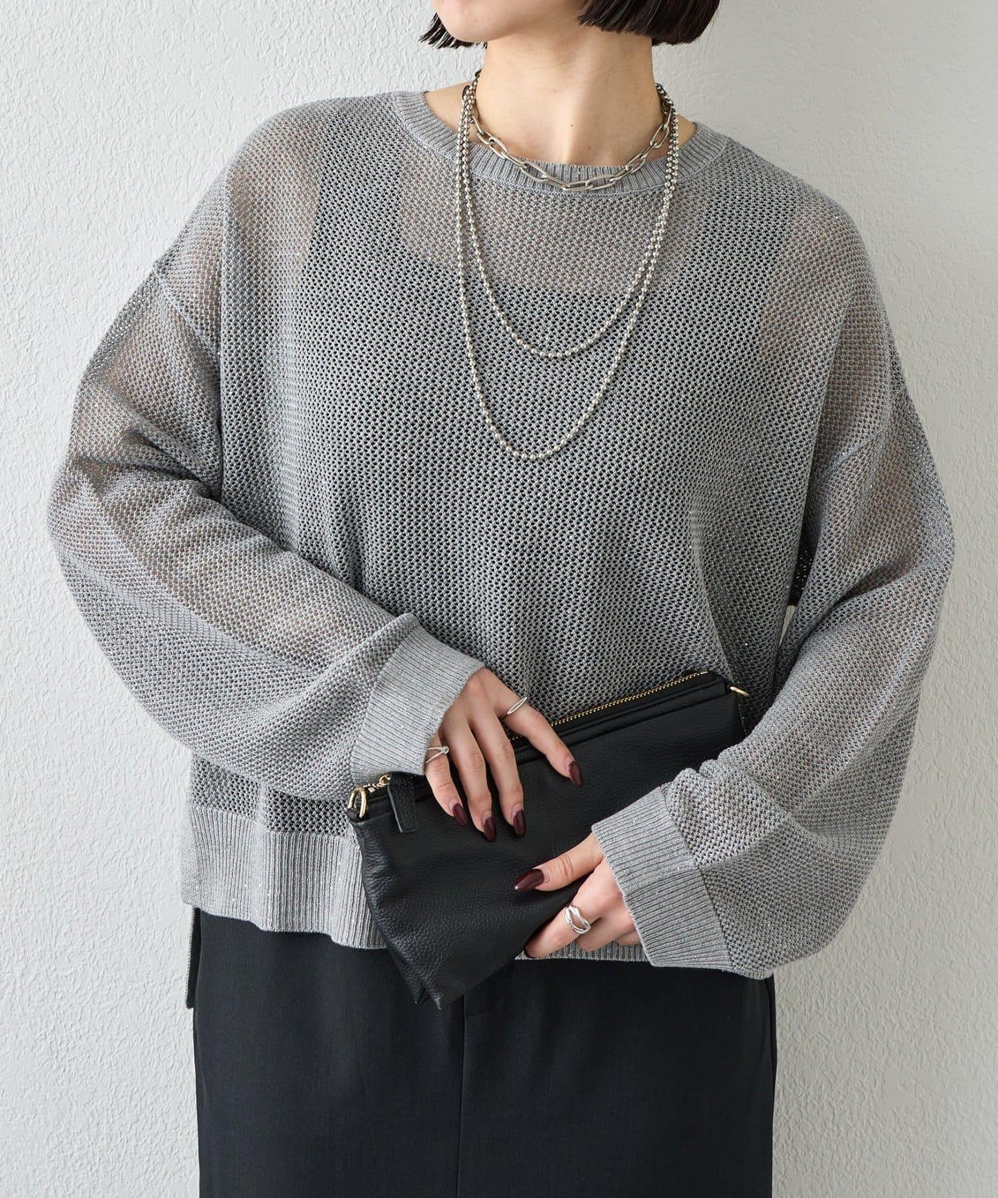 網紗亮片針織上衣