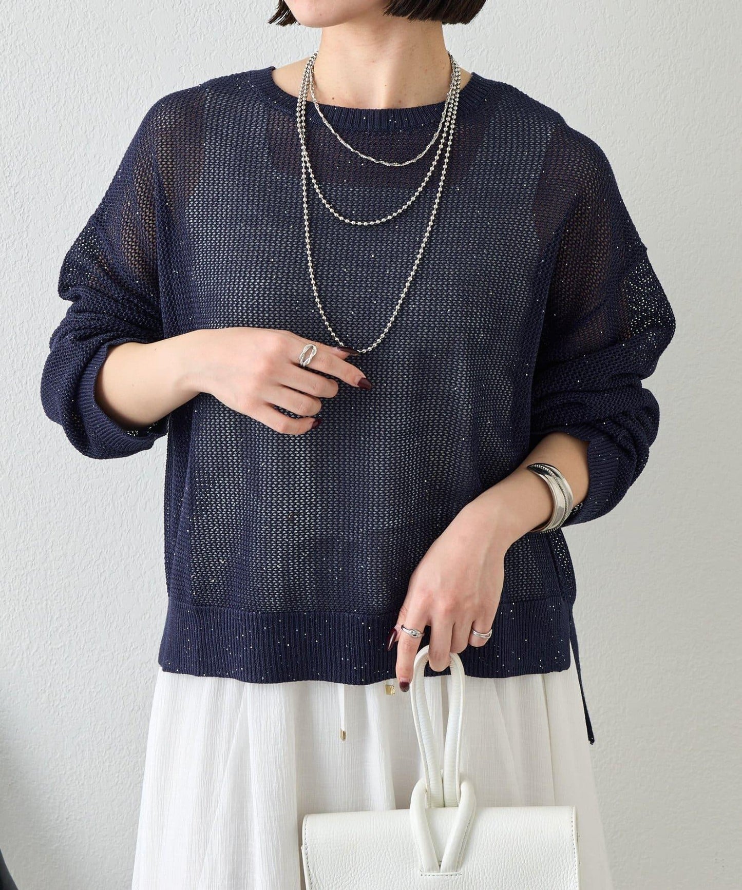 網紗亮片針織上衣