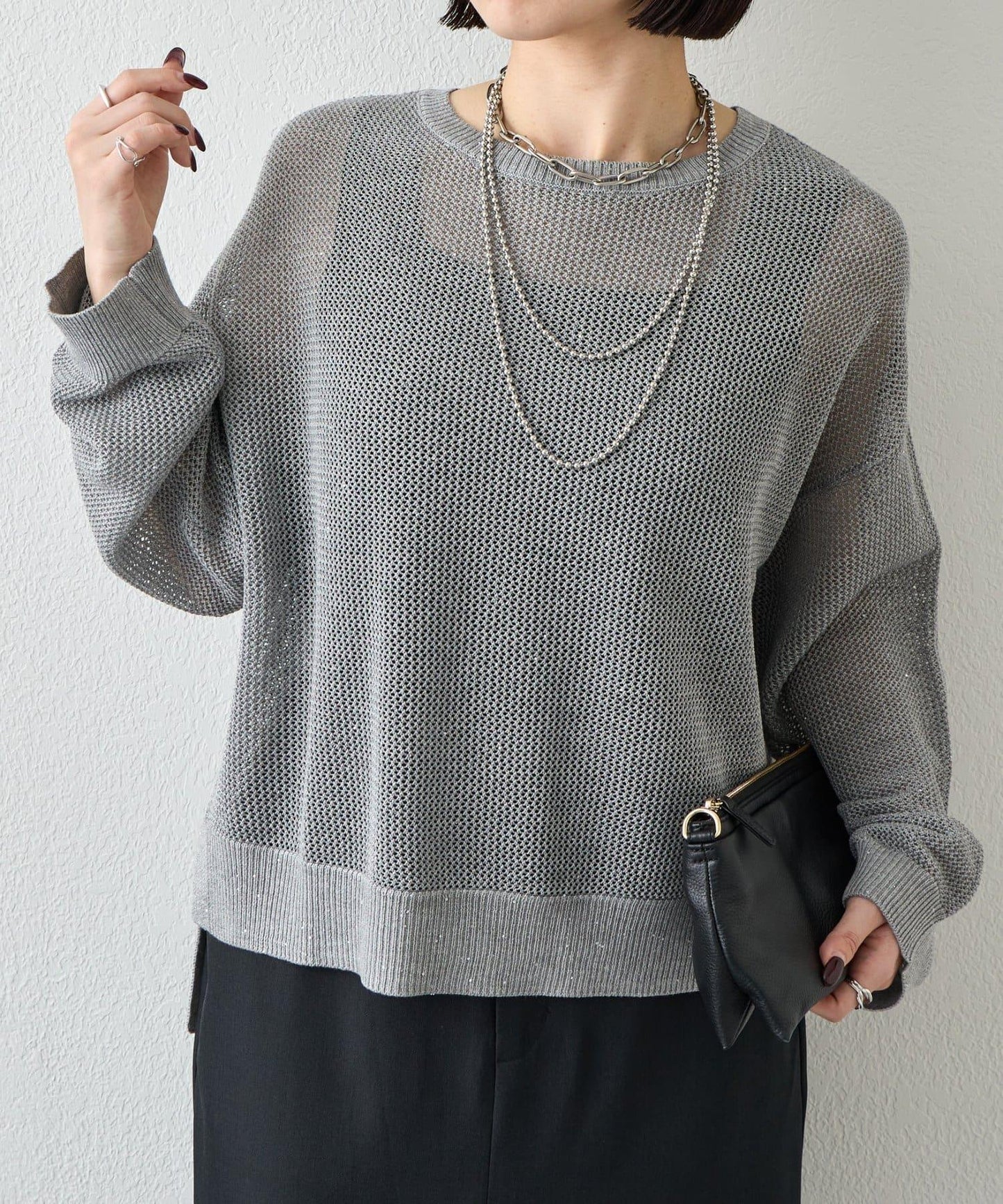 網紗亮片針織上衣