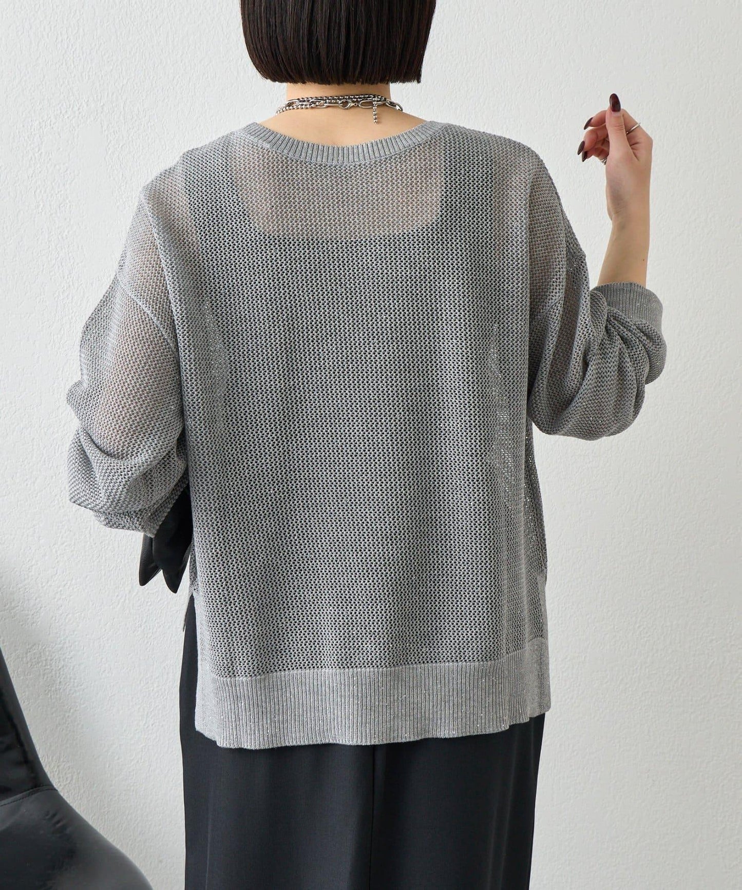 網紗亮片針織上衣