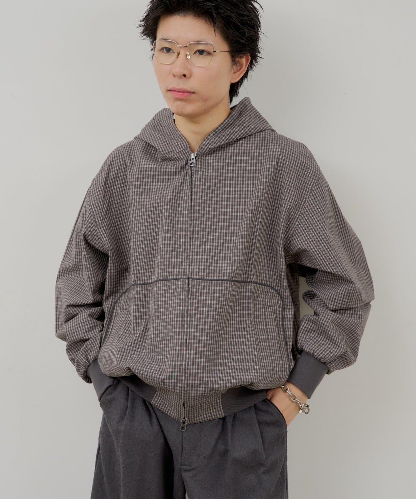 WHIMSIC 格紋拉鍊連帽襯衫