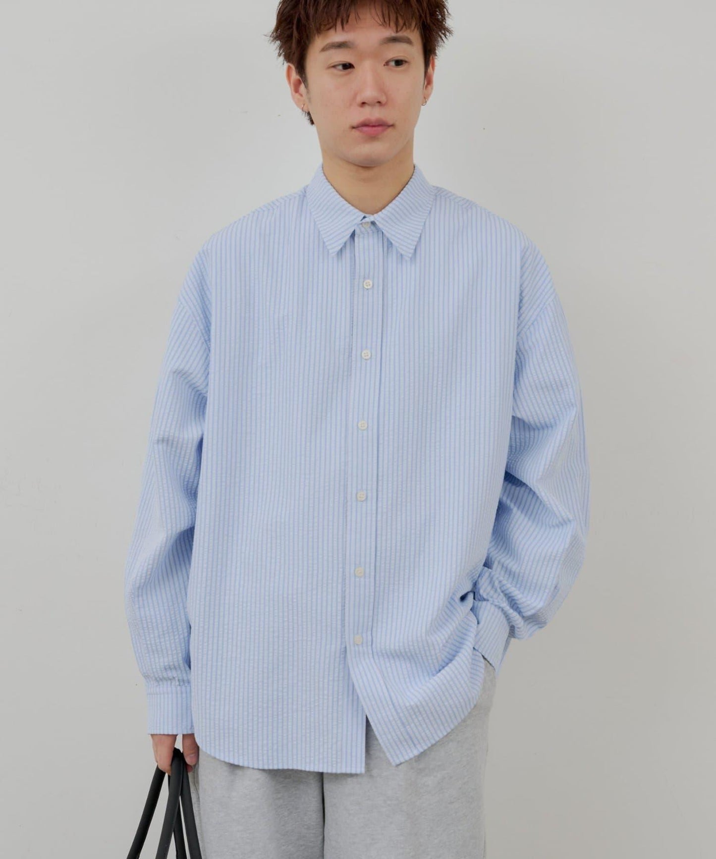 WHIMSIC 透感泡泡紗條紋襯衫