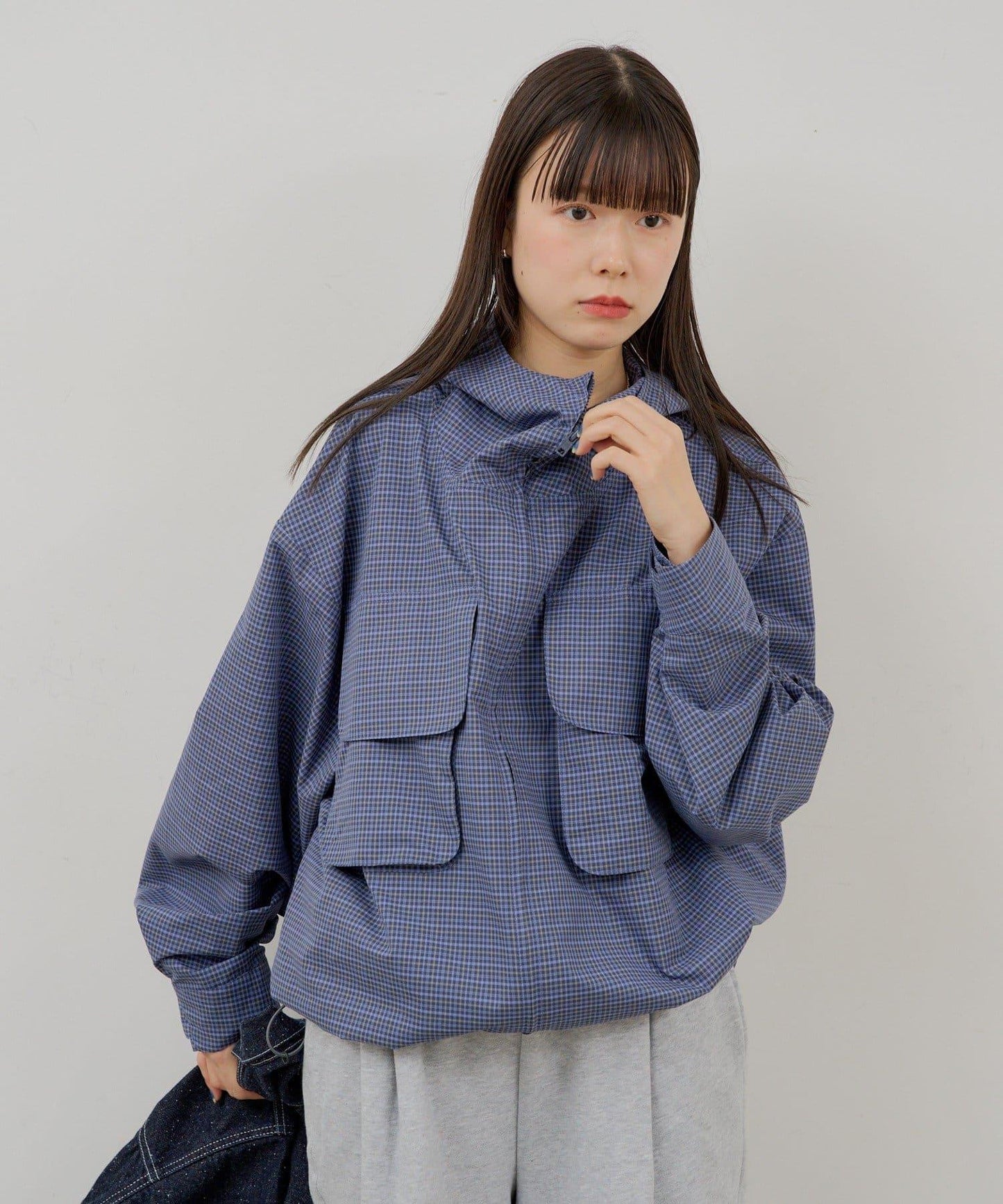 WHIMSIC 格紋拉鍊連帽襯衫