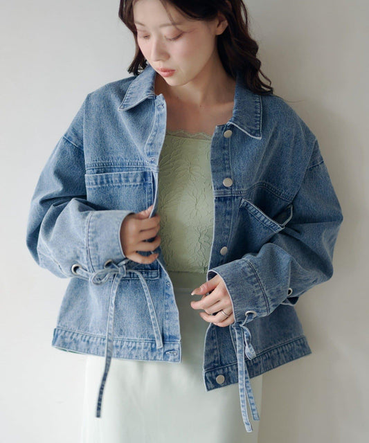 可拆卸蝴蝶結設計 牛仔夾克