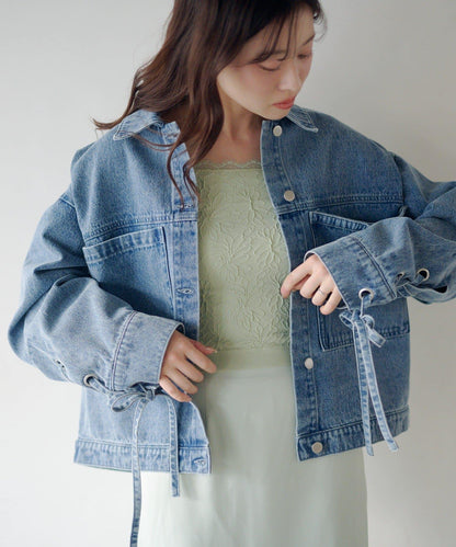 可拆卸蝴蝶結設計 牛仔夾克
