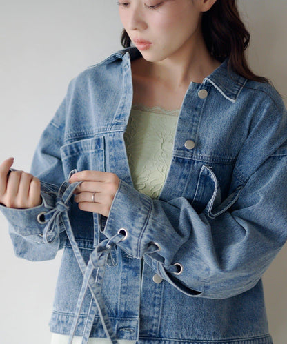 可拆卸蝴蝶結設計 牛仔夾克